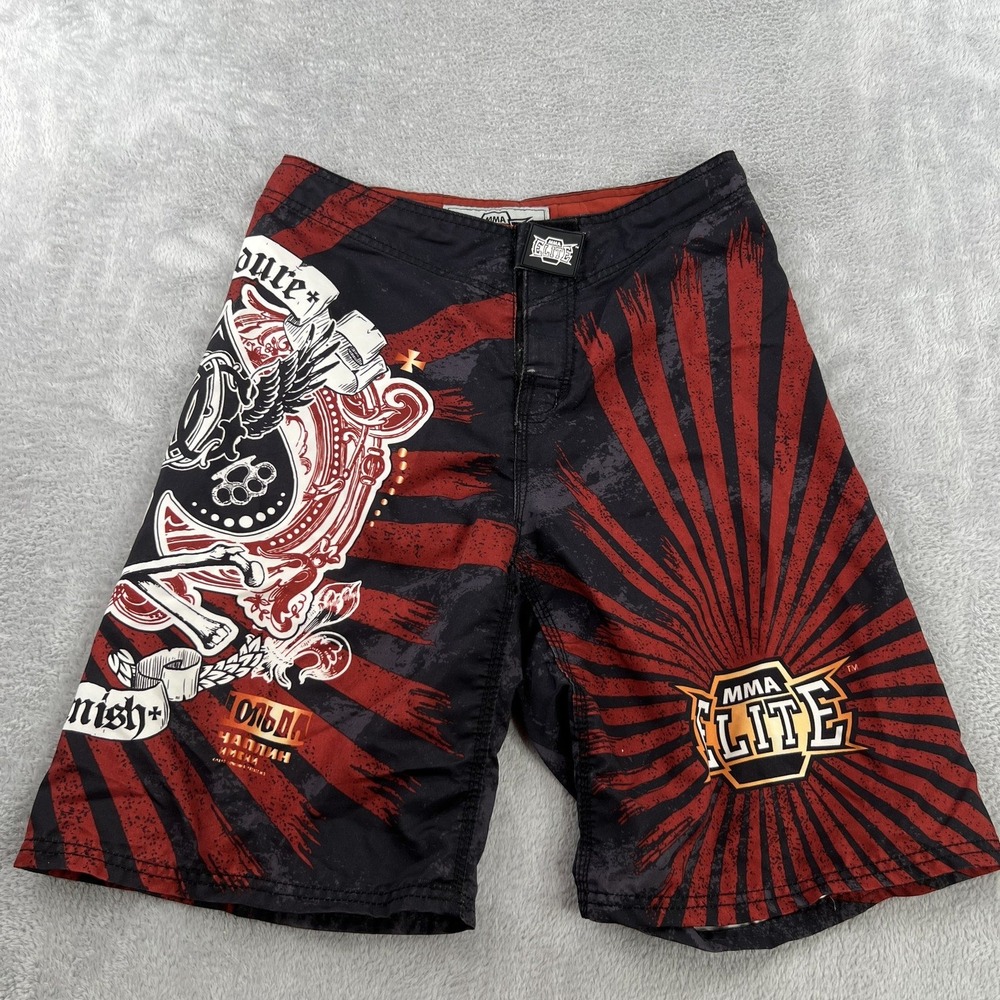 MMA Elite Graphic Board Shorts 30 Red Black Y2K Streetwear MMA Training Trunks